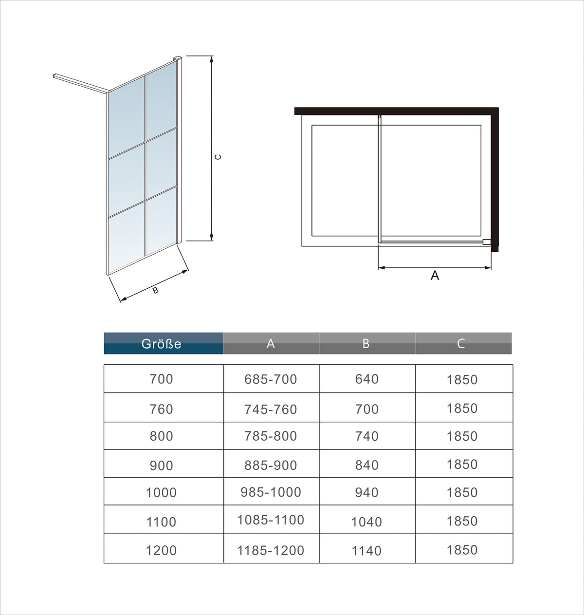 SKY Walk in Shower Enclosure Wet Room Black Frame NANO Glass