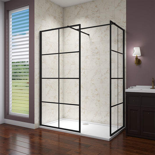 SKY Walk in Shower Enclosure Wet Room Black Frame NANO Glass