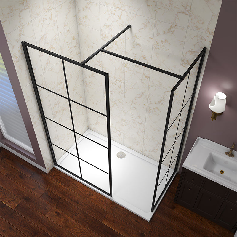 SKY Walk in Shower Enclosure Wet Room Black Frame NANO Glass