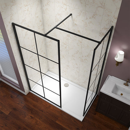 SKY Walk in Shower Enclosure Wet Room Black Frame NANO Glass