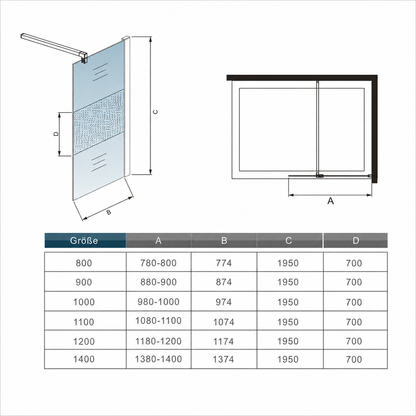 SKY Shower Walk In panel Wet Room Screen semi-frosted glass