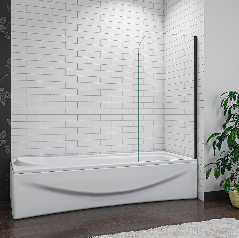 SKY Black Fix Bath Shower Screen Glass Panel 70/80x130cm