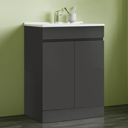 SKY 800x600mm Bathroom Anthracite Vanity Unit With Storage Space| Soft Close Doors|White Thick Ceramic Basin