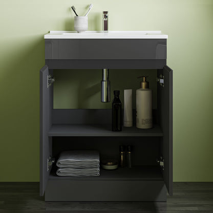 SKY 800x600mm Bathroom Anthracite Vanity Unit With Storage Space| Soft Close Doors|White Thick Ceramic Basin