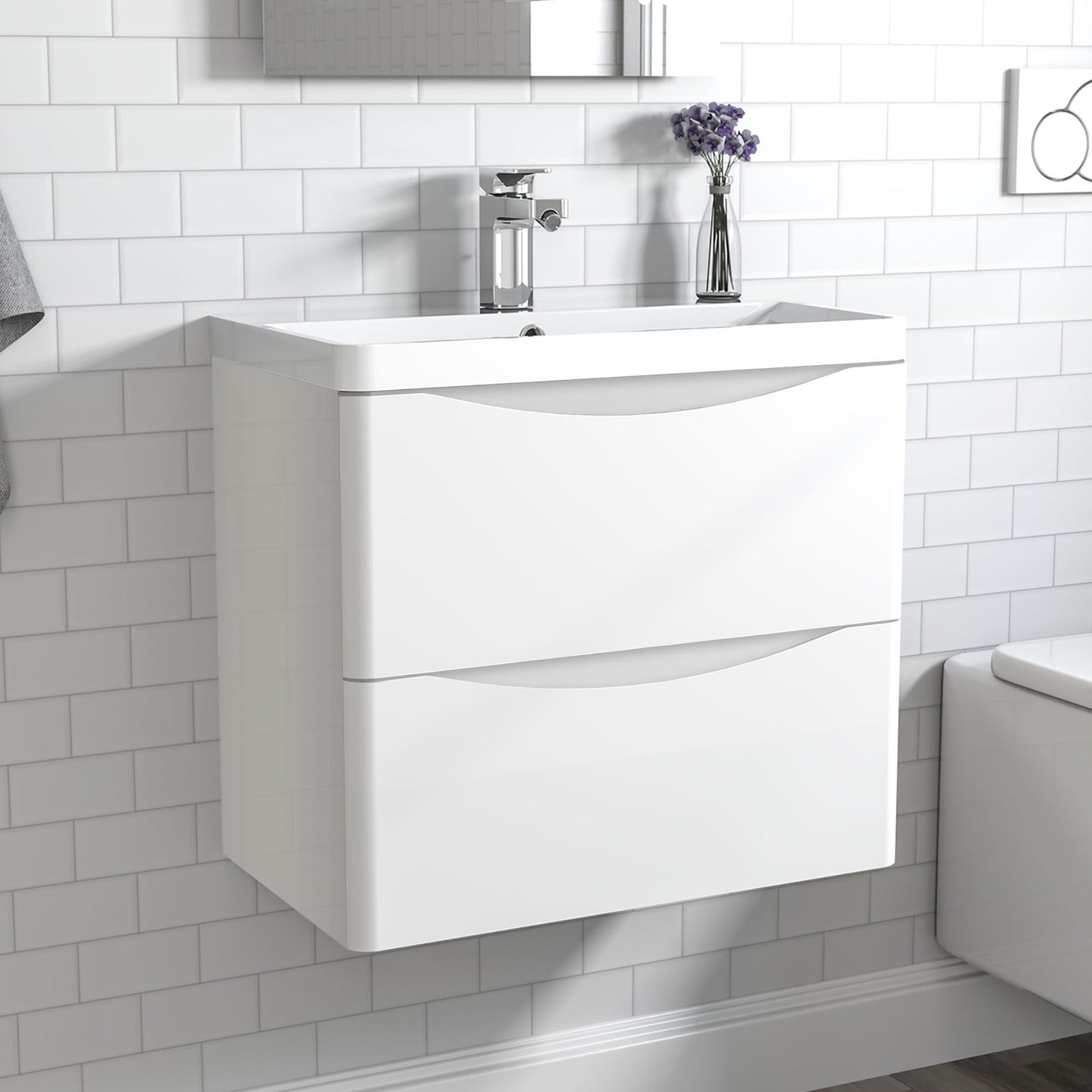 SKY Bathroom Vanity Unit with basin Wall-mounted Gloss White 2 Drawers