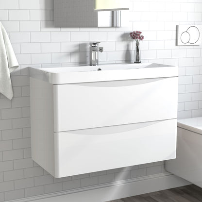 SKY Bathroom Vanity Unit with basin Wall-mounted Gloss White 2 Drawers