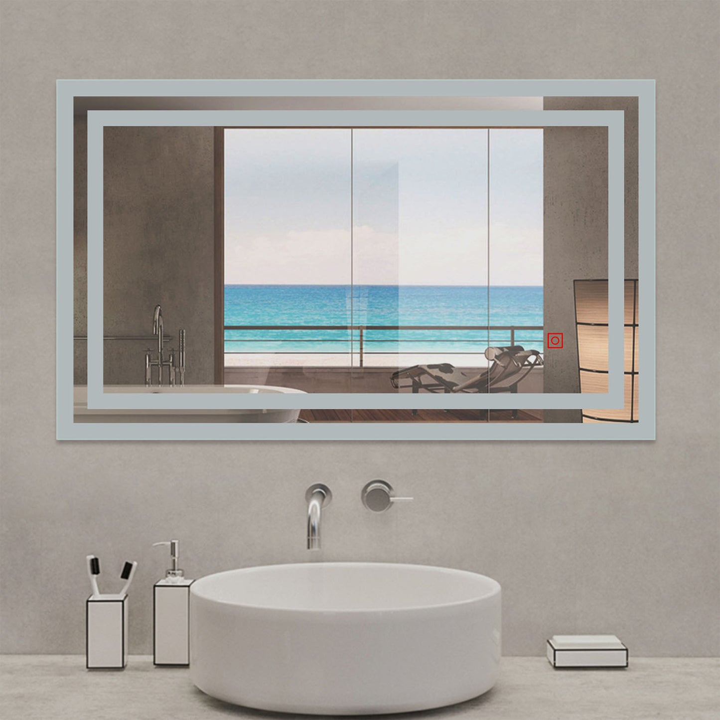 100x60cm Bathroom Mirror with LED Lights, Anti Fog Touch Switch Vertical or Horizontal