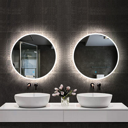 Round Bathroom Mirror with Lights Demister Pad Anti-fog Touch Switch 70cm
