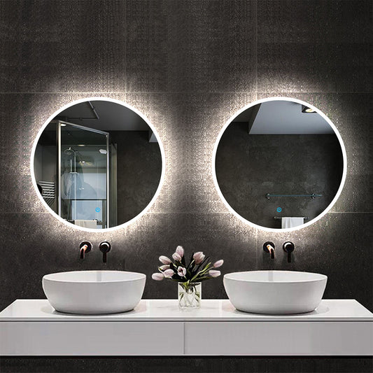 Round Bathroom Mirror with Lights Demister Pad Anti-fog Touch Switch 70cm