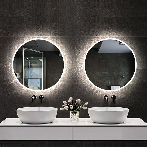 Round Bathroom Mirror with Lights Demister Pad Anti-fog Touch Switch 7 ...
