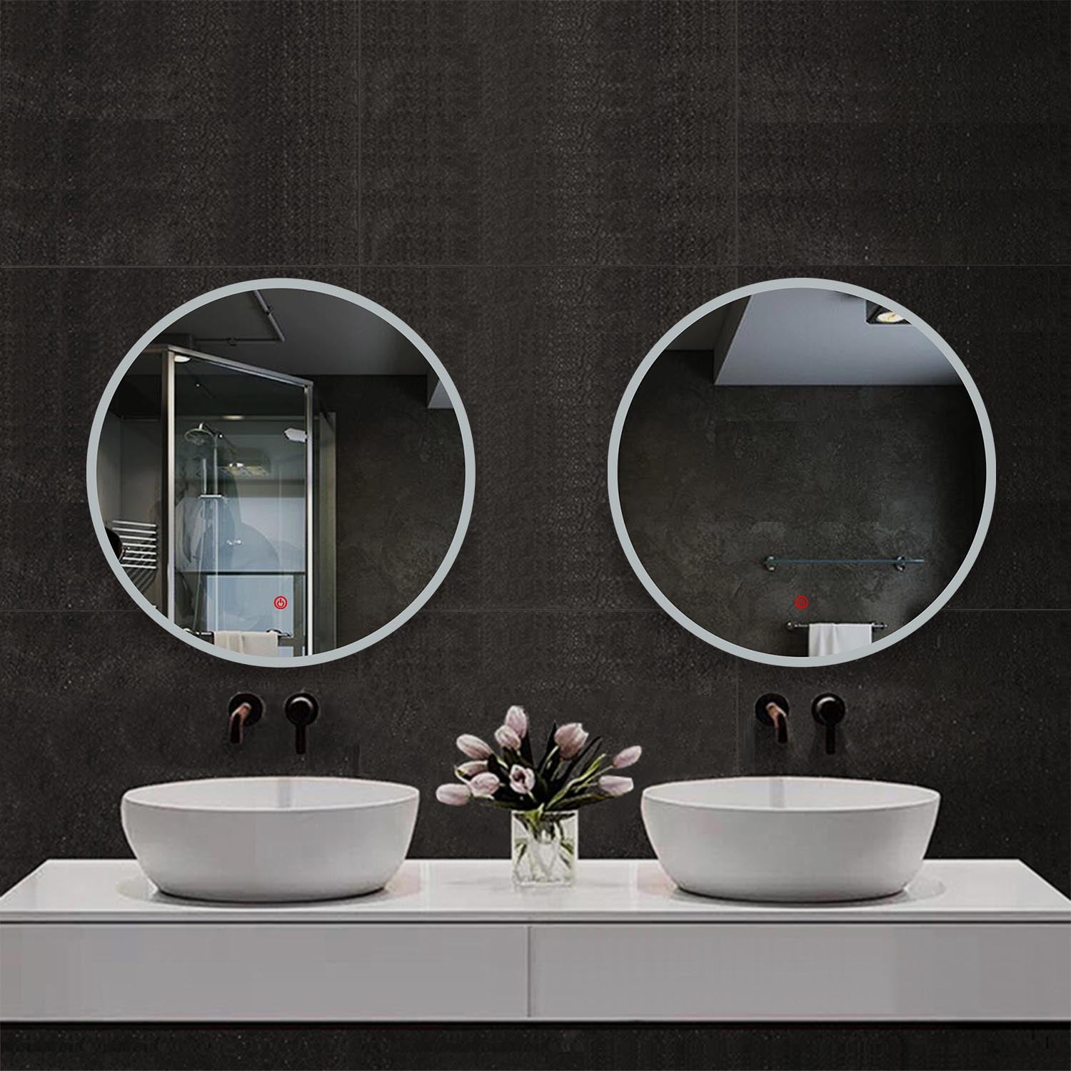 Round Bathroom Mirror with Lights Demister Pad Anti-fog Touch Switch 70cm