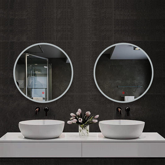 Round Bathroom Mirror with Lights Demister Pad Anti-fog Touch Switch 70cm