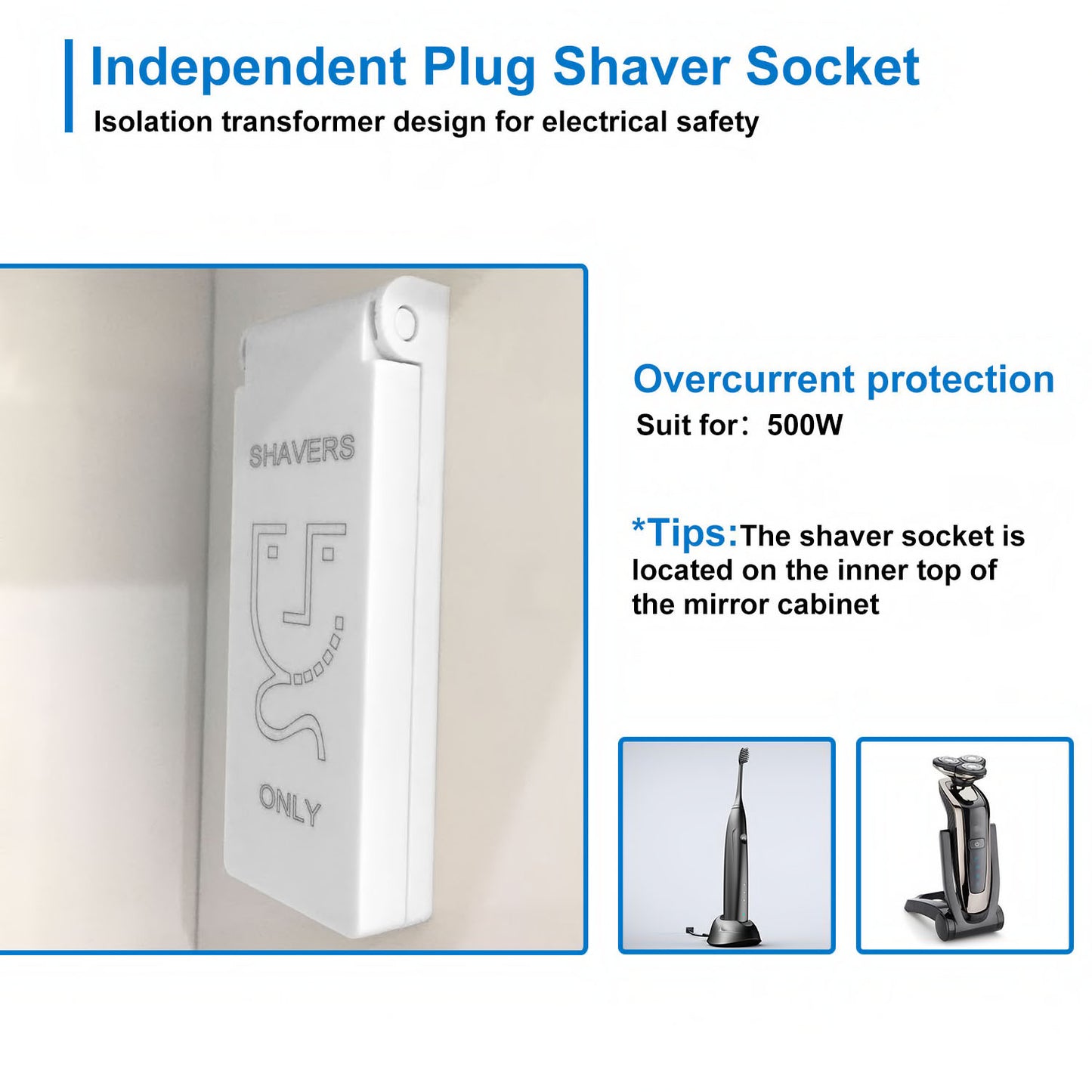 Bathroom Mirror Cabinet with Lights, Shaver Socket, Demister Pad, Touch Switch 450x600mm