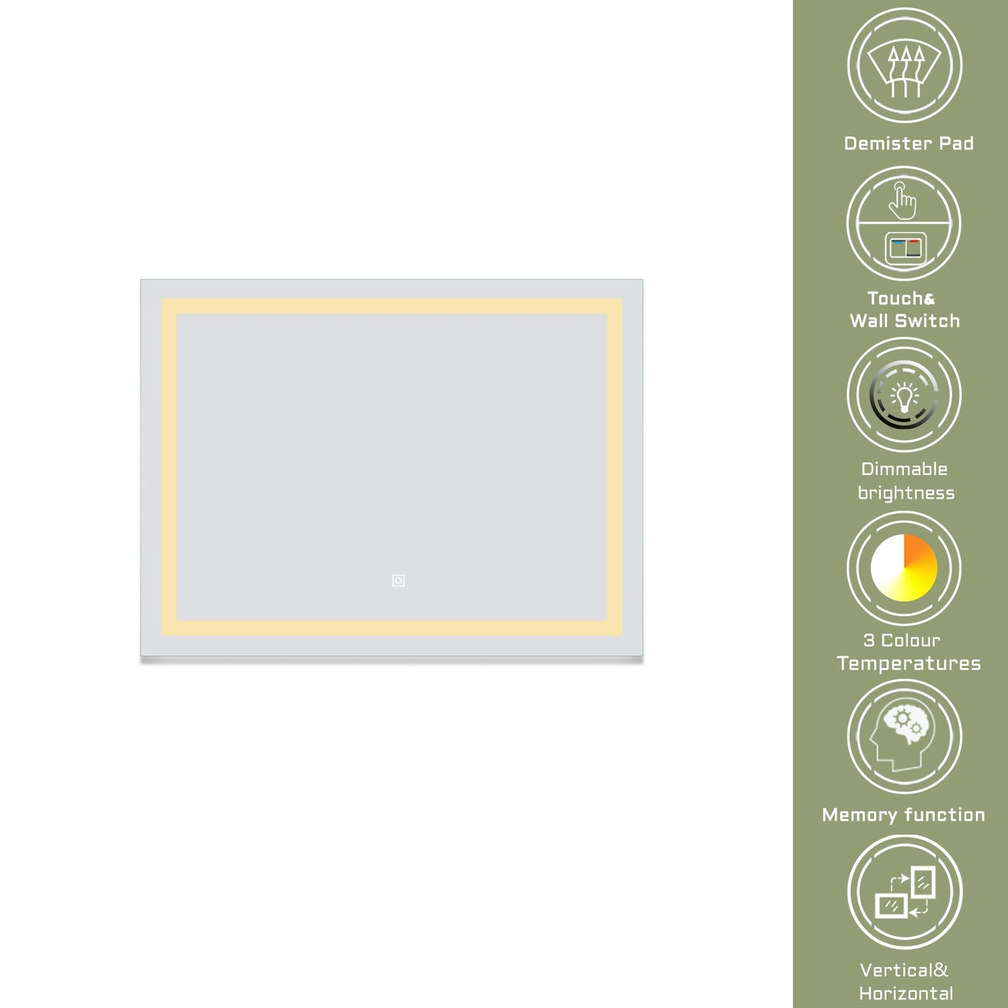 SKY 800 X 600 MM 3 Colour LED Mirror,Anti-fog,Infinitely Dimmable,Power Failure Memory,Touch wall switch