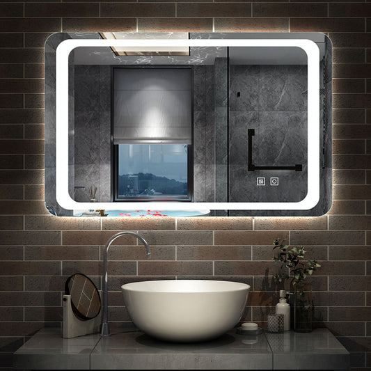 Bathroom Mirror with LED Lights, Skin Sensitive Touch Switch, Demister Pad, Wall Mounted