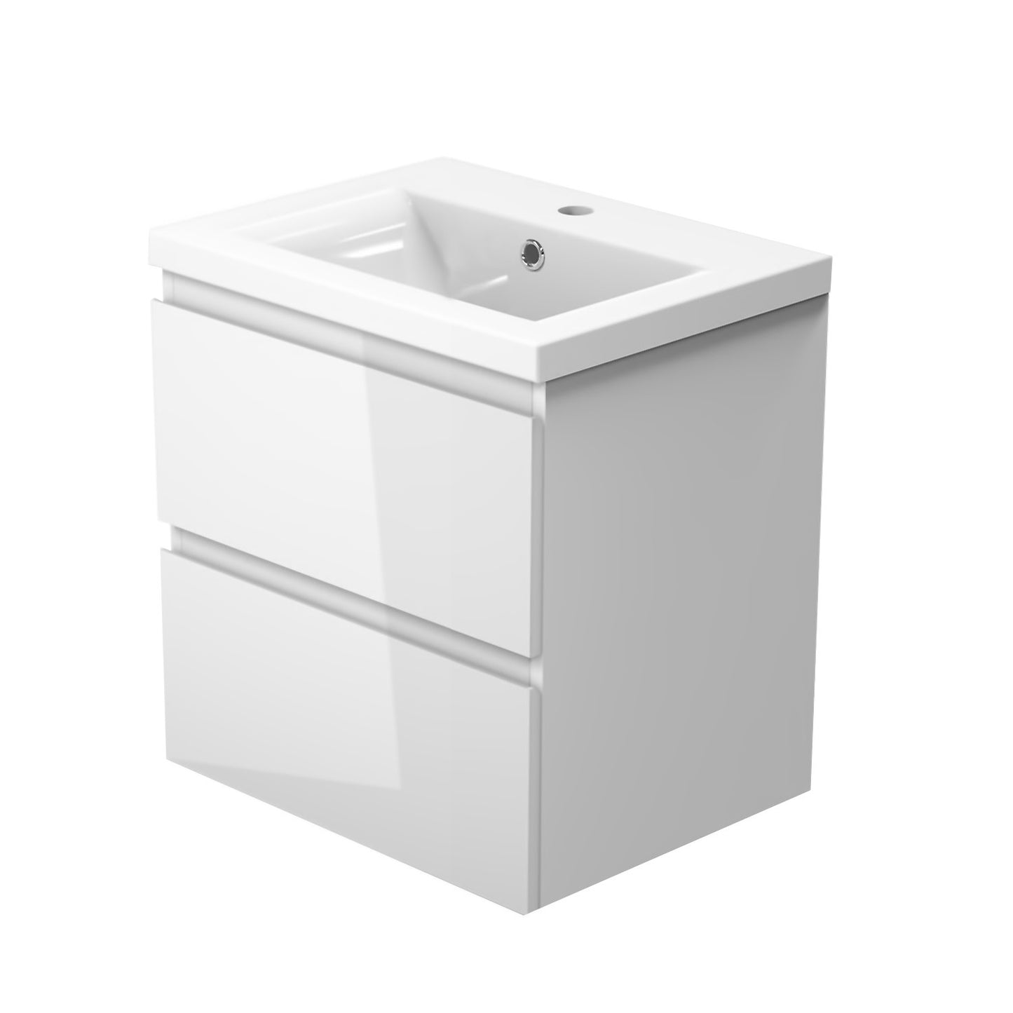 500/600mm Bathroom Vanity Unit with Basin Gloss White Cloakroom Sink Unit Two Drawers Wall Mounted