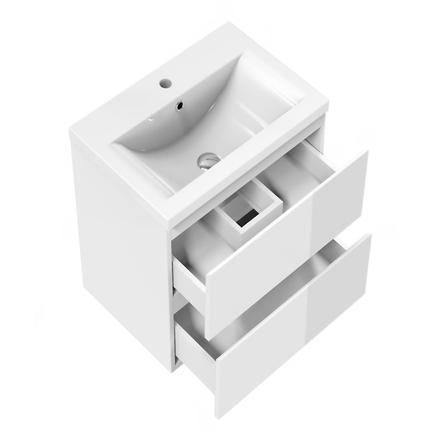 500/600mm Bathroom Vanity Unit with Basin Gloss White Cloakroom Sink Unit Two Drawers Wall Mounted