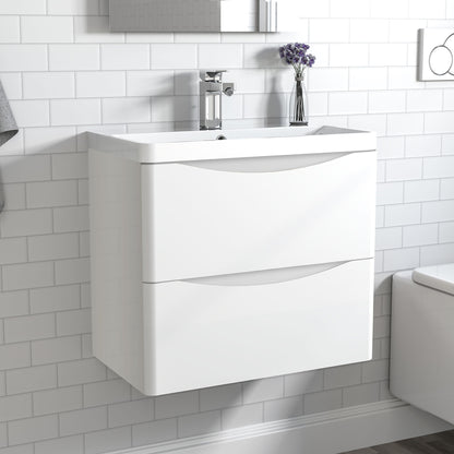 Bathroom Vanity Units with Sink Wall Hung, 2 Drawers, Gloss White