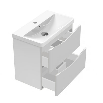 Bathroom Vanity Units with Sink Wall Hung, 2 Drawers, Gloss White