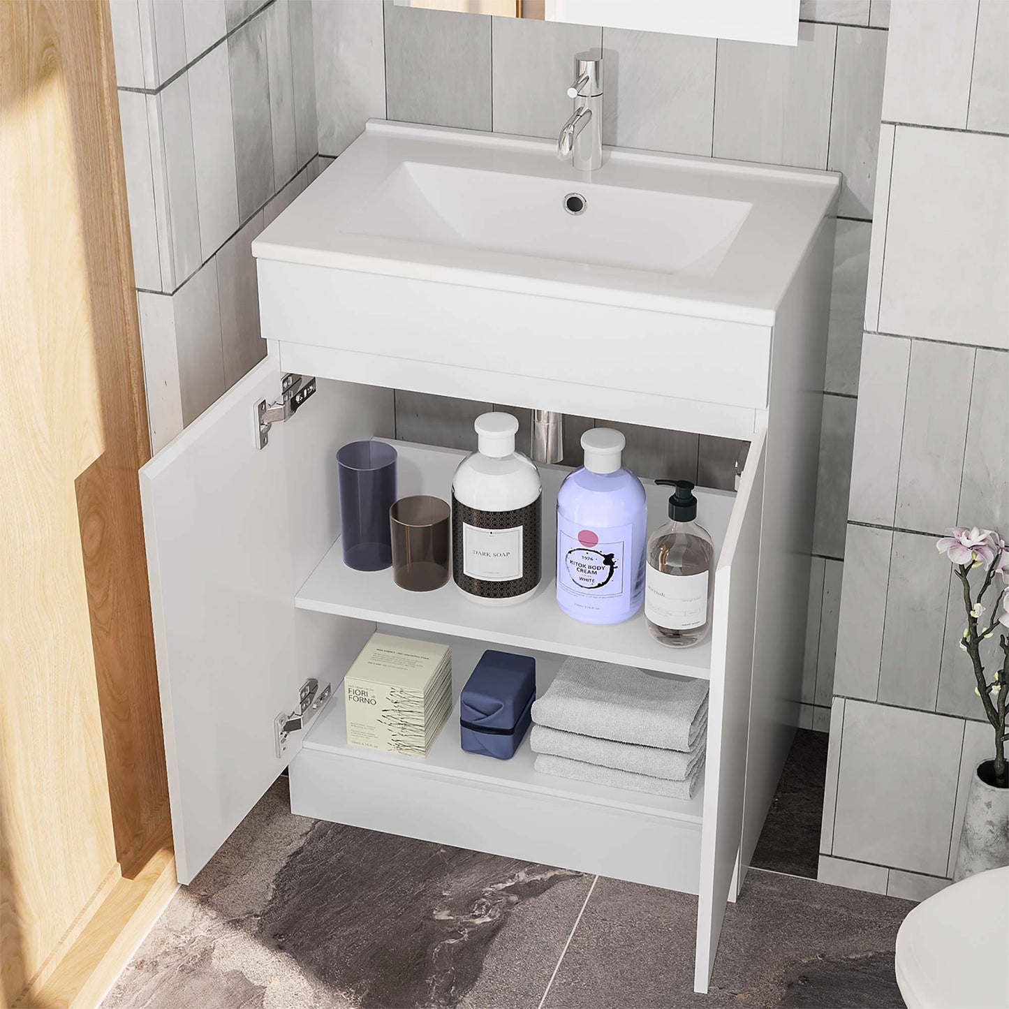 500 600mm Bathroom Vanity Unit with Basin, Freestanding Cabinet Sink, MDF Board, White or Grey