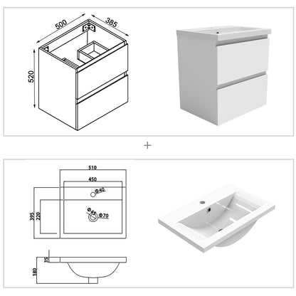 Bathroom Vanity Unit Basin Sink Wall Hung Soft Close Drawers Storage Cabinet, White/Grey