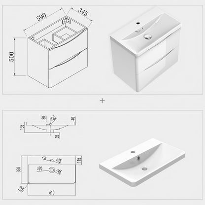 Bathroom Vanity Units with Sink Wall Hung, 2 Drawers, Gloss White