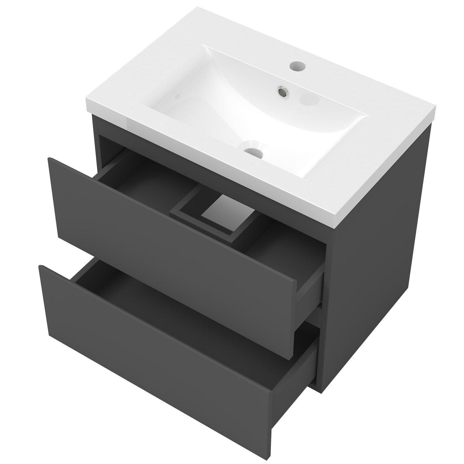 Bathroom Vanity Unit Basin Sink Wall Hung Soft Close Drawers Storage Cabinet, White/Grey