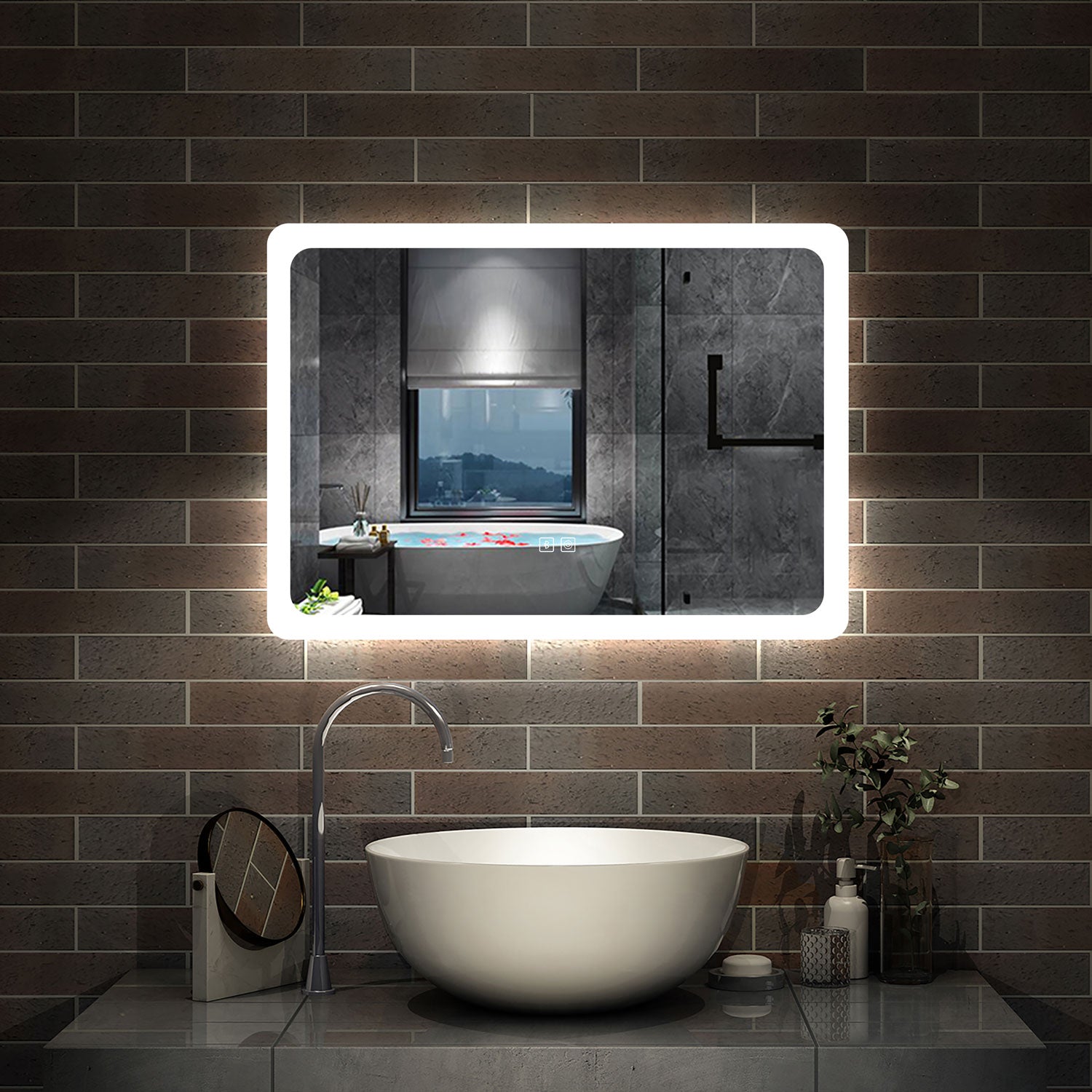 Bathroom Mirror with LED Lights Bluetooth Speakers Dimmable 3