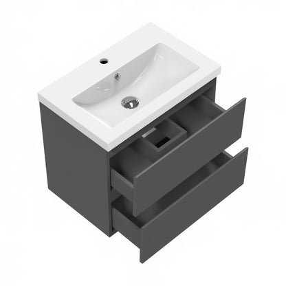 Bathroom Vanity Unit Basin Sink Wall Hung Soft Close Drawers Storage Cabinet, White/Grey