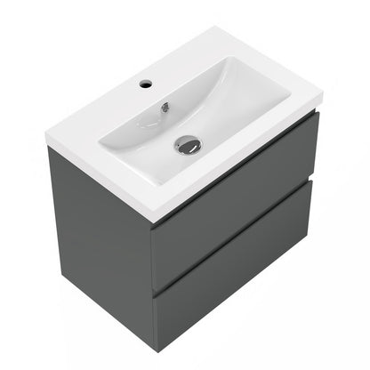 Bathroom Vanity Unit Basin Sink Wall Hung Soft Close Drawers Storage Cabinet, White/Grey