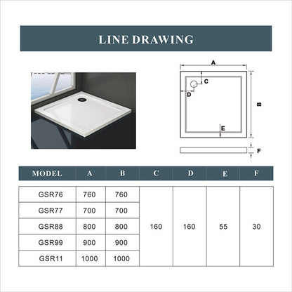 Stone Tray Shower Enclosure Walk In Bathroom Square / Rectangle + Free waste