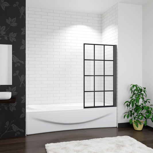 Black Pivot Bath Shower 6mm Screen Glass Panel 80x140cm