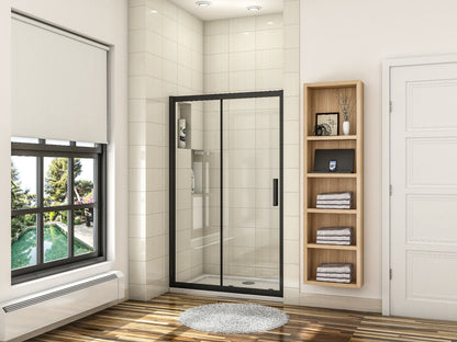 New Black Frame Bathroom Sliding Shower Enclosure Screen WalK In 8mm Glass Door