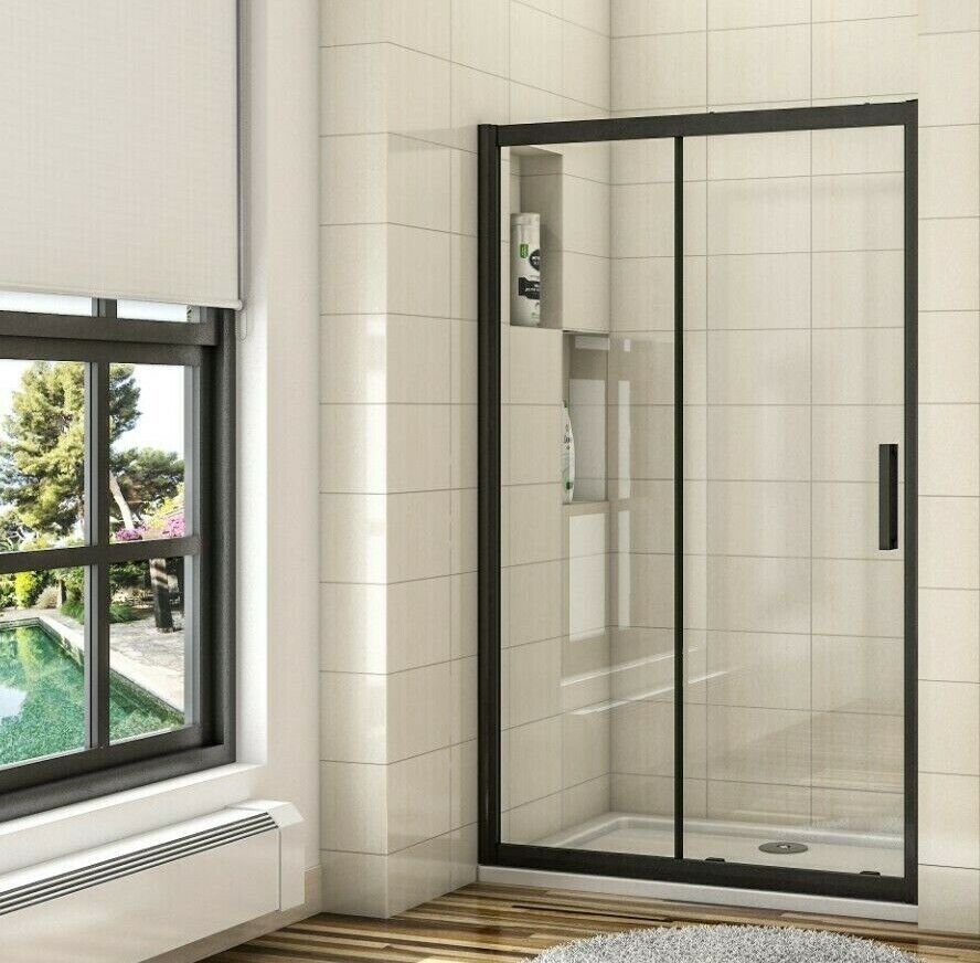 New Black Frame Bathroom Sliding Shower Enclosure Screen WalK In 8mm Glass Door