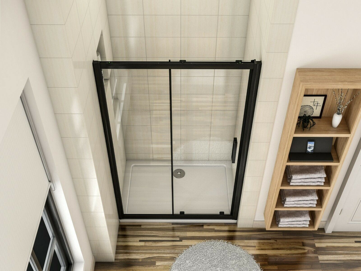 New Black Frame Bathroom Sliding Shower Enclosure Screen WalK In 8mm Glass Door