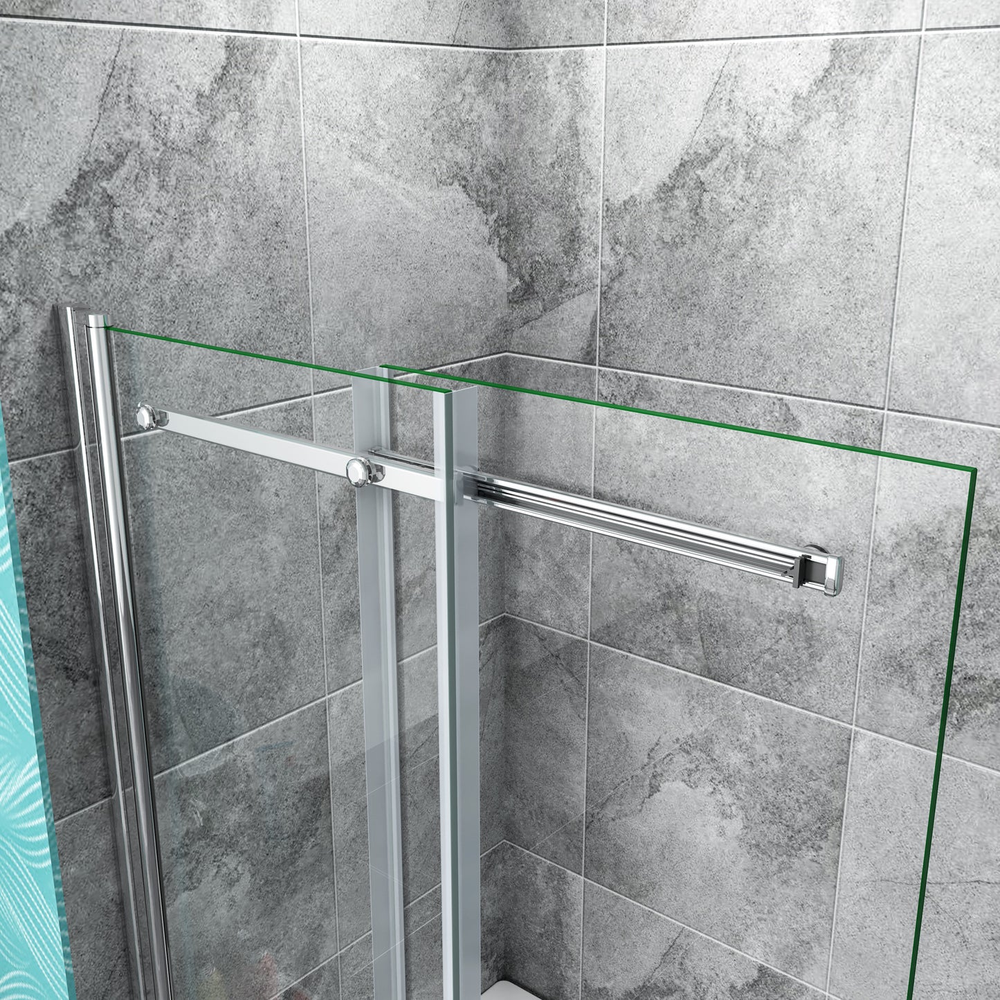 Sliding Bath Screen Fixed Pivot Shower Doors Double Panels Aluminum Chrome Frame