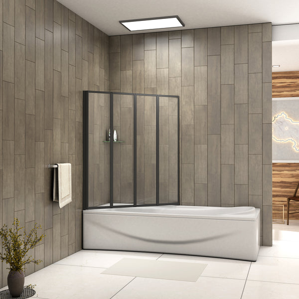 Matt Black 4 Fold Folding Bath Screen Shower Bathroom 4mm Glass Panel matt-black-4-fold-folding-bath-screen-shower-bathroom-4mm-glass-panel