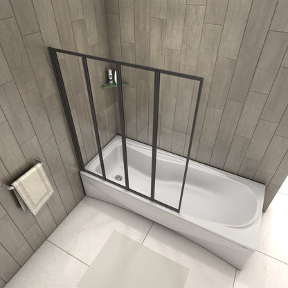 Matt Black 4 Fold Folding Bath Screen Shower Bathroom 4mm Glass Panel 900x1400