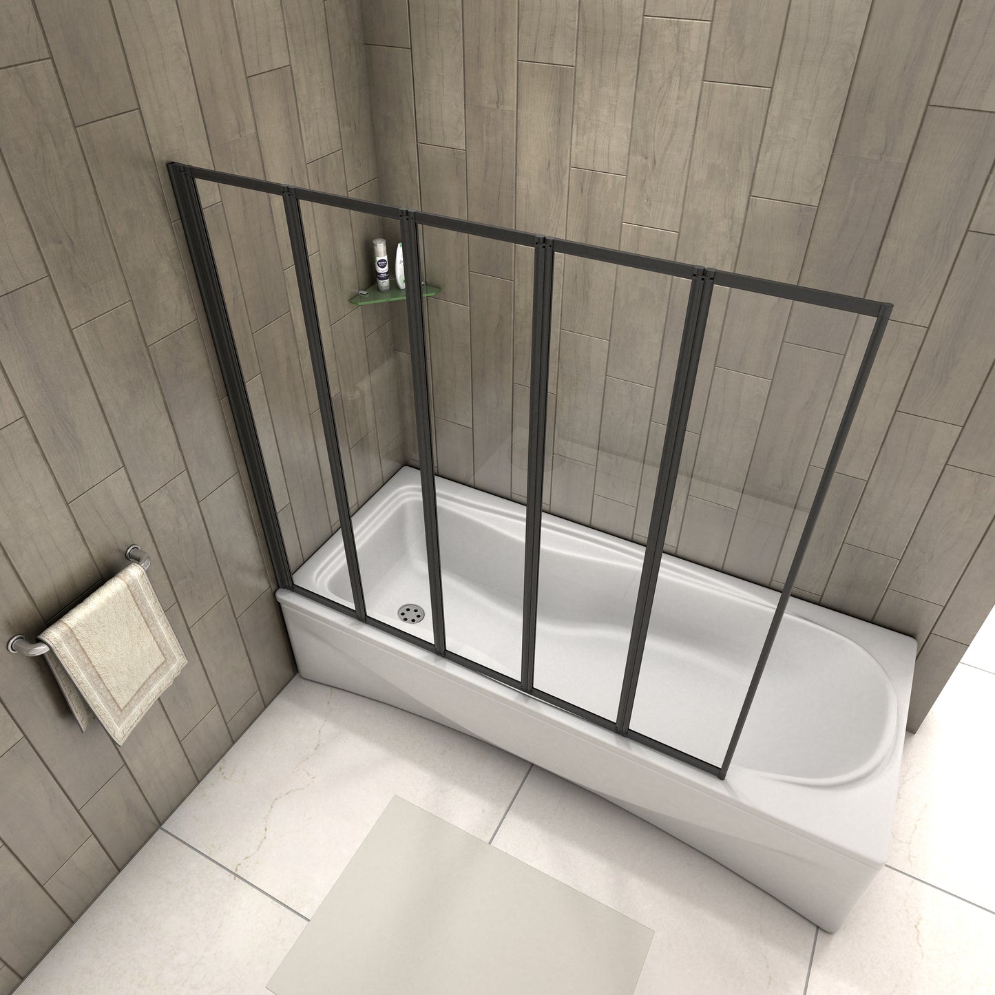 Matt Black 1200x1400mm 5 Fold Folding Bath Shower Screen Door Panel