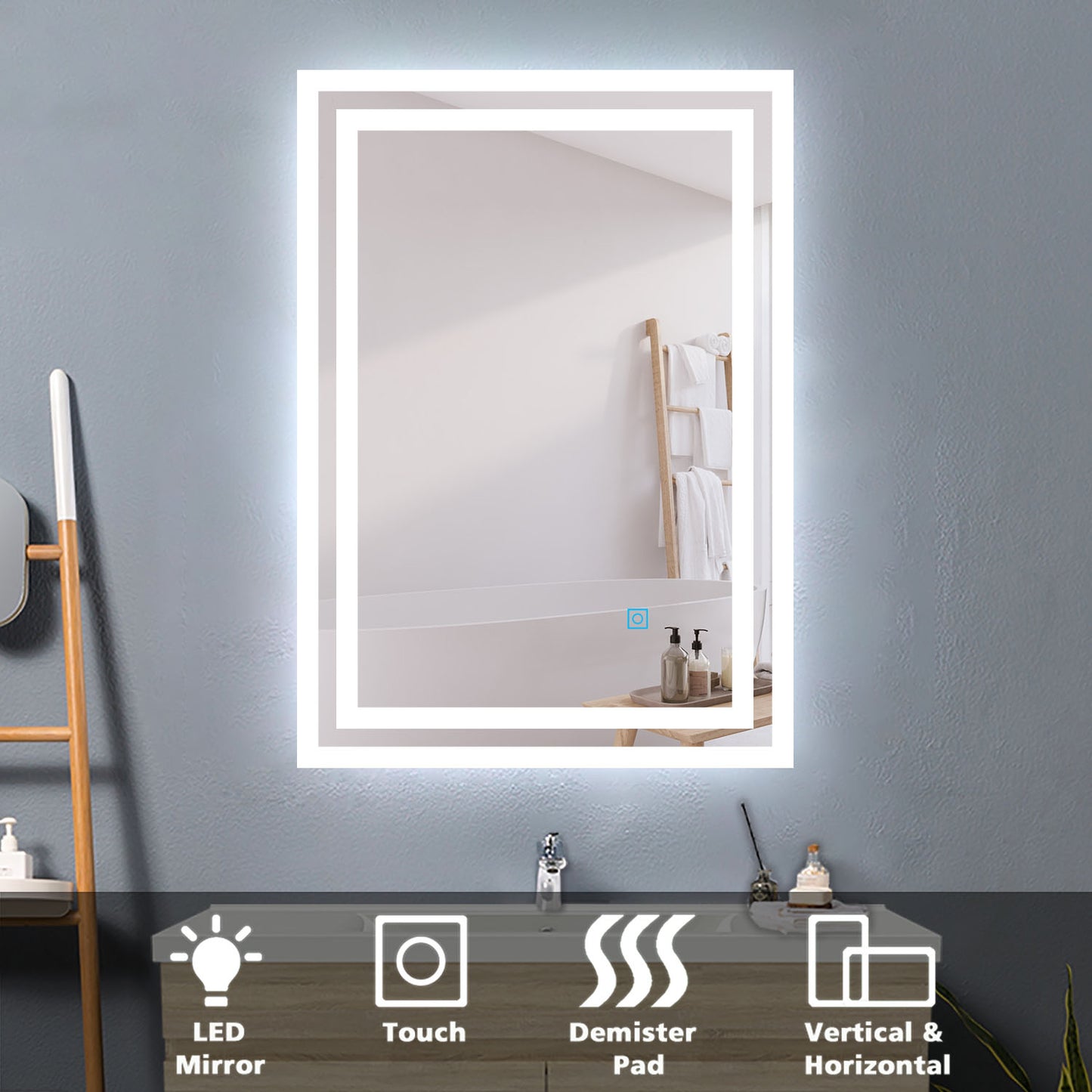 Bathroom LED Mirror, Anti Fog Touch Switch 500x700 700x500mm IP44 Waterproof Dustproof