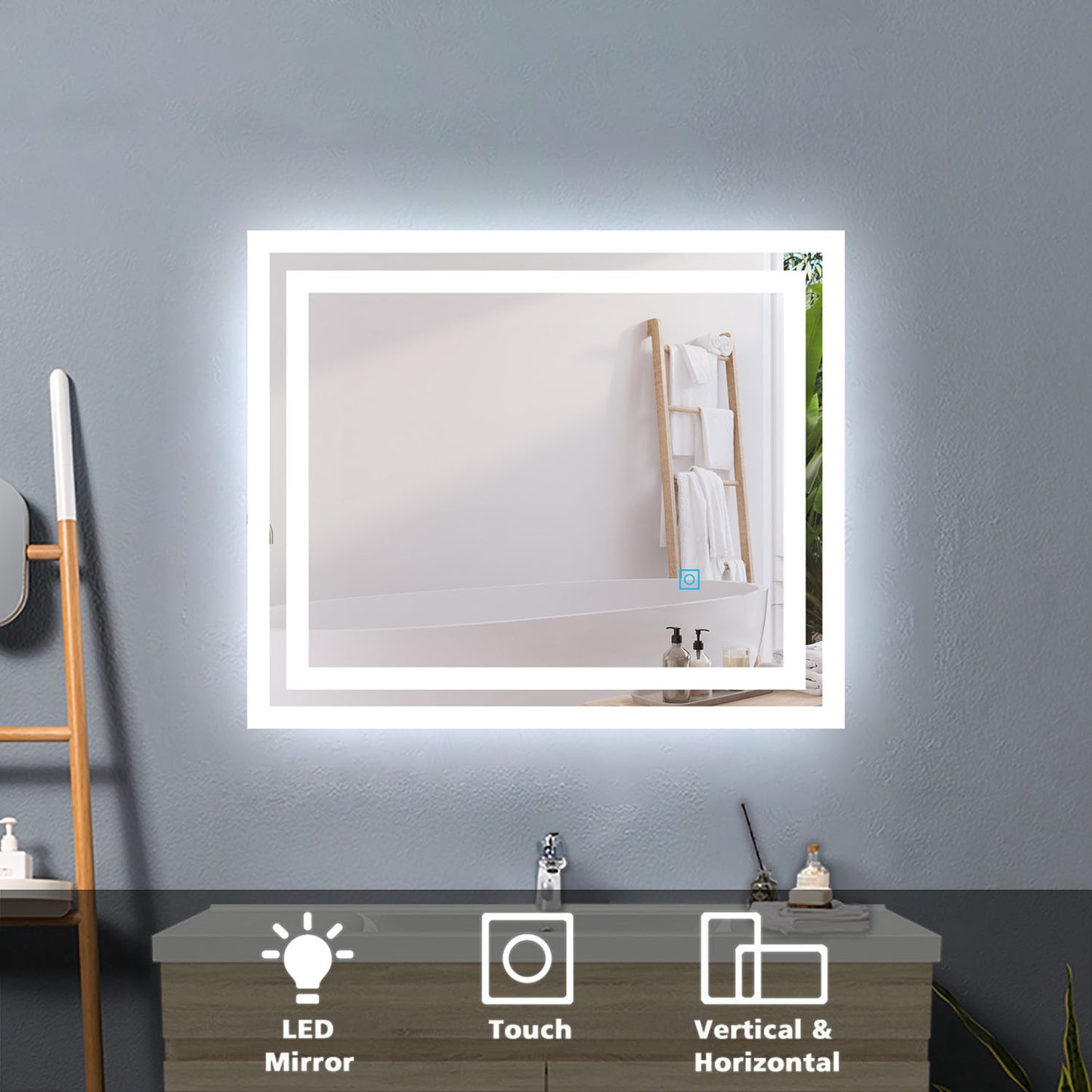 Bathroom Mirror with LED Lights, Touch Switch 600x500 500x600 LED Bathroom Mirror