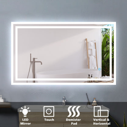 Bathroom Mirror with LED Lights, Anti Fog Touch Switch 900x700mm Vertical or Horizontal