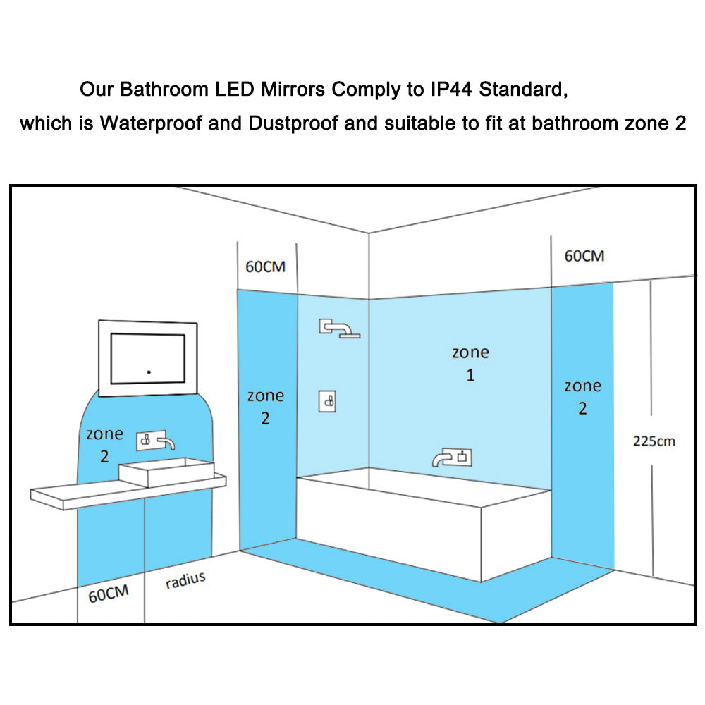 Bathroom Wall Mirror with Light, Bluetooth Speaker, Demister, 3x Magnification, 2700K, 6000K, Clock