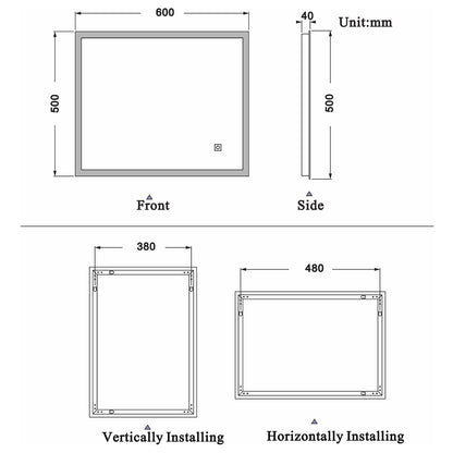 700x500mm LED Bathroom Mirror, Anti Fog Touch Switch Vanity Wall Mounted Vertical or Horizontal