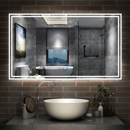 LED Bathroom Mirror, Bluetooth Speakers Dimmable Demister Wall Mounted 1200x700mm