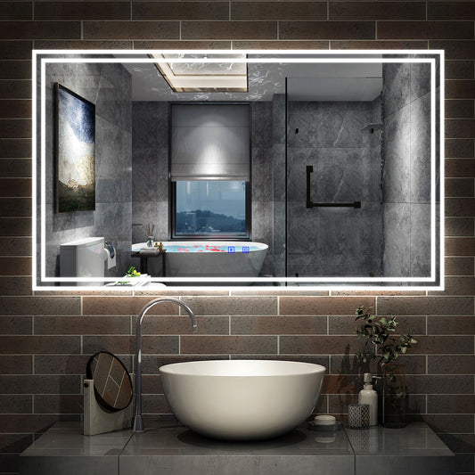 LED Bathroom Mirror, Bluetooth Speakers Dimmable Demister Wall Mounted 1200x700mm
