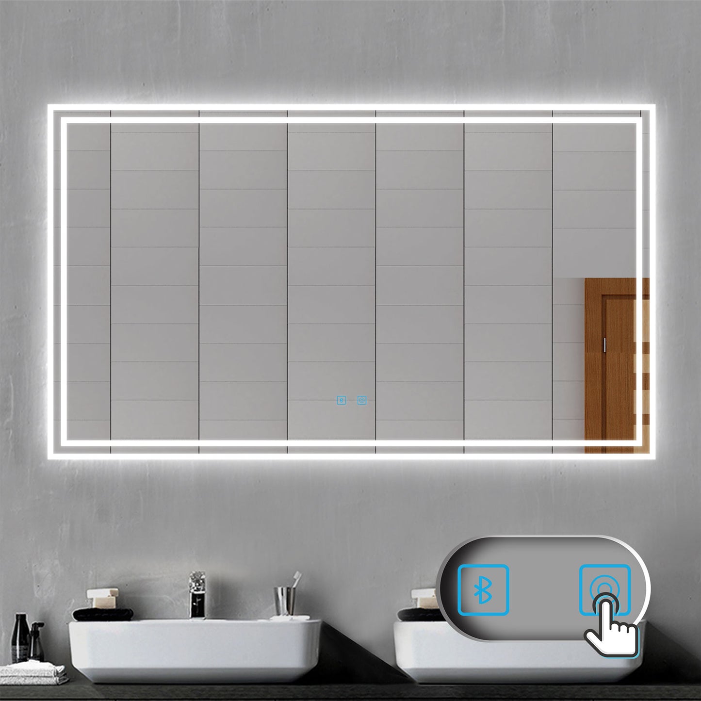 LED Bathroom Mirror, Bluetooth Speakers Dimmable Demister Wall Mounted 1200x700mm