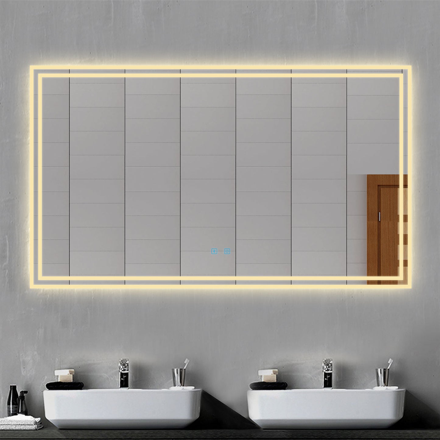 LED Bathroom Mirror, Bluetooth Speakers Dimmable Demister Wall Mounted 1200x700mm