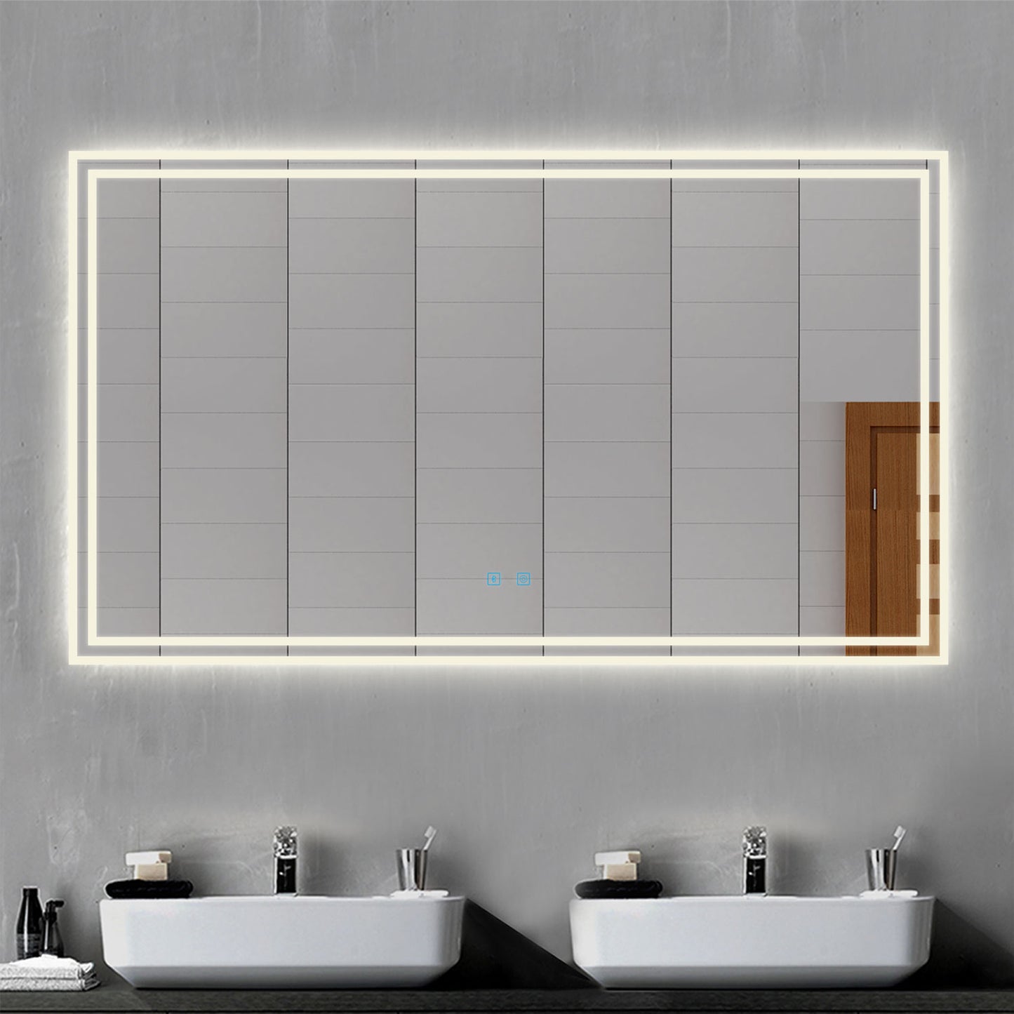 LED Bathroom Mirror, Bluetooth Speakers Dimmable Demister Wall Mounted 1200x700mm