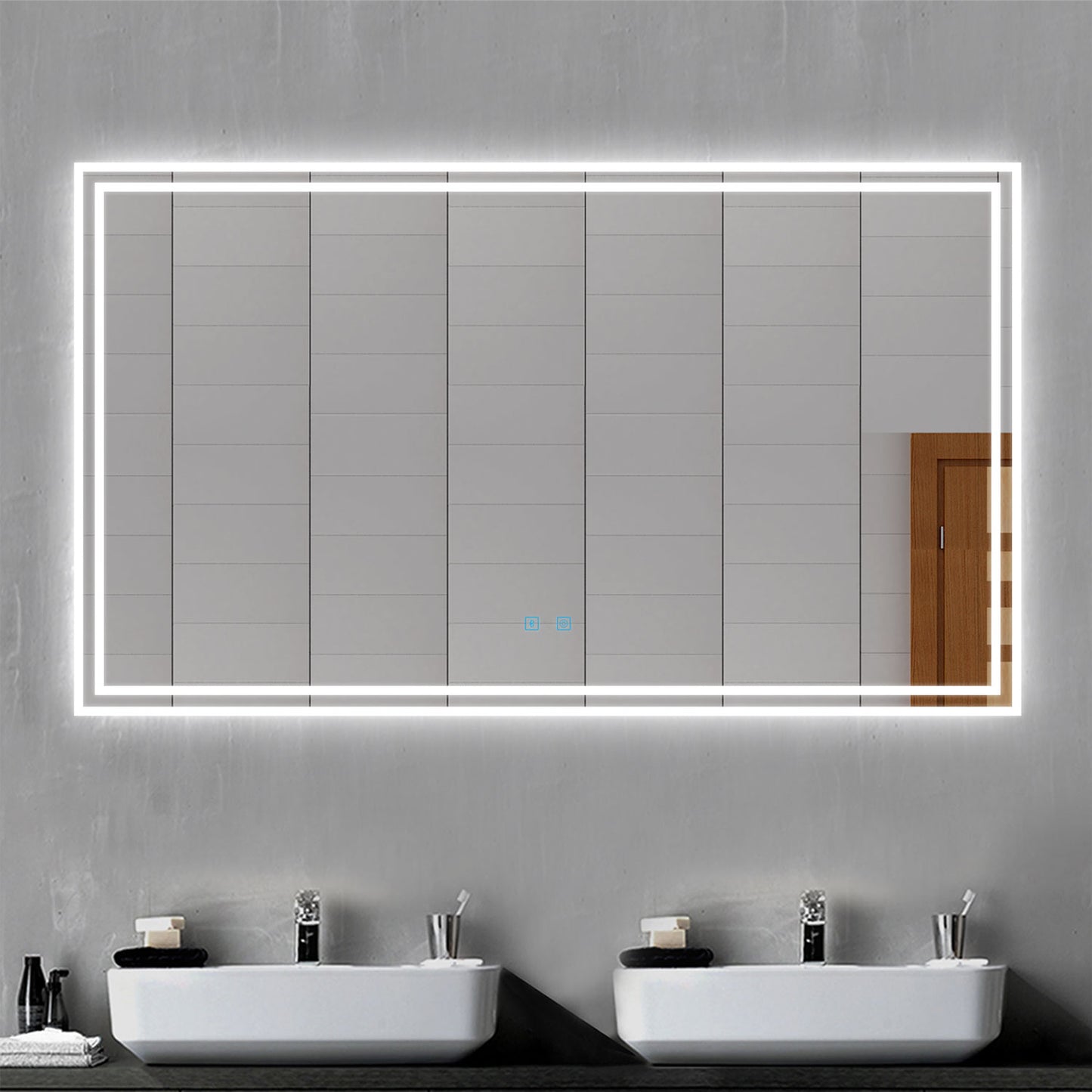 LED Bathroom Mirror, Bluetooth Speakers Dimmable Demister Wall Mounted 1200x700mm